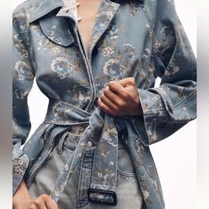 NWT - Avec Les Filles Printed Denim Trench Coat